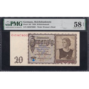 Germany, 20 Reichsmark, 1939, Choice About UNC 58 EPQ