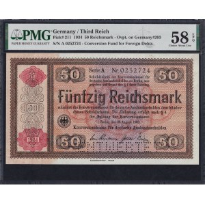 Německo, 50 říšských marek, 1934, stav Choice, téměř UNC 58 EPQ