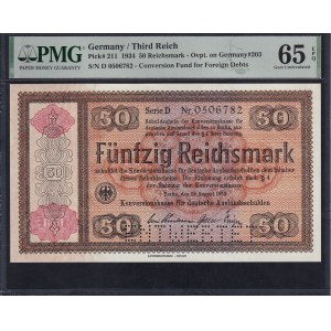 Německo, 50 říšských marek, 1934, Gem UNC 65 EPQ