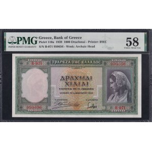 Grecja, 1000 drachm, 1939 r., stan zbliżony do UNC 58