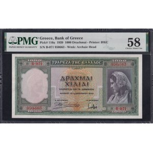 Greece, 1000 Drachmai, 1939, Choice About UNC 58