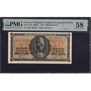 Greece, 5000 Drachmai, 1943, Choice About UNC 58