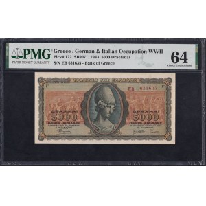 Greece, 5000 Drachmai, 1943, Choice UNC 64