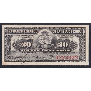 Cuba, 20 Centavos, 1897, AU
