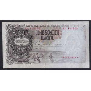 Latvia, 10 Latu, 1938, XF