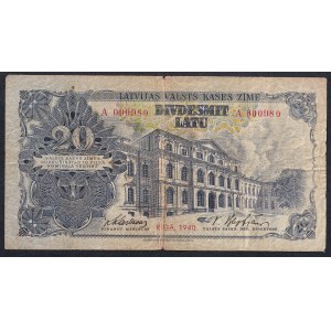 Latvia, 20 Latu, 1940, F