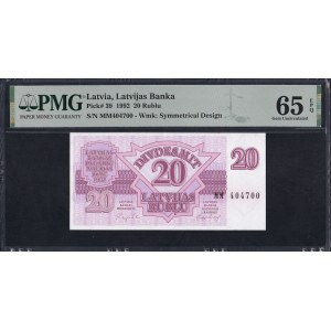 Latvia, 20 Rubles, 1992, Gem UNC 65 EPQ