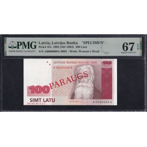 Latvia, 100 Latu, 1992 (1994), Superb Gem UNC 67 EPQ, SPECIMEN