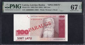 Latvia, 100 Latu, 1992 (1994), Superb Gem UNC 67 EPQ, SPECIMEN