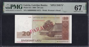 Latvia, 20 Latu, 2004, Superb Gem UNC 67 EPQ, RARE, SPECIMEN