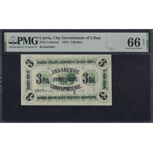 Latvia, 3 Rubles, 1915, Gem UNC 66 EPQ