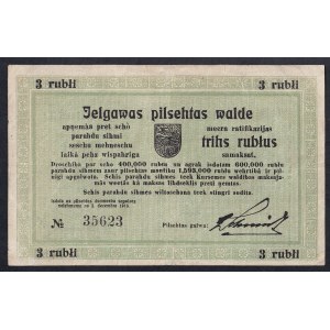 Latvia - Mitava, 3 Rubles, 1918, F, Restauration
