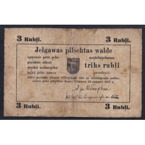 Latvia - Mitava, 3 Rubles, 1915, F-VG