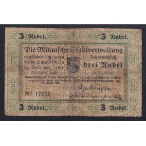 Latvia - Mitava, 3 Rubles, 1915, F-VG