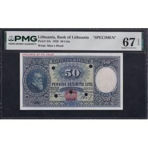 Lituanie, « SPECIMEN », 50 litu, 1928, Superbe Gem UNC 67 EPQ