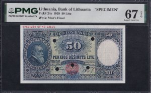 Lithuania,''SPECIMEN'', 50 Litu, 1928, Superb Gem UNC 67 EPQ