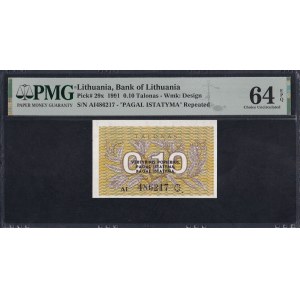 Lithuania, 0.10 Talonas, 1991, Choice UNC 64 EPQ