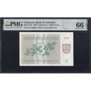 Lithuania, 3 Talonas, 1991, Gem UNC 66 EPQ
