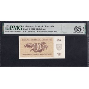 Lituanie, 10 talons, 1992, Gem UNC 65 EPQ