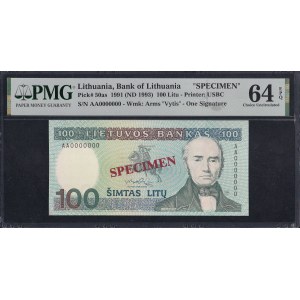 Lithuania, 100 Litu, 1991 (1993), Choice UNC 64 EPQ, SPECIMEN