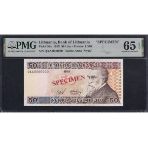 Lithuania, 50 Litu, 1993, Gem UNC 65 EPQ, SPECIMEN