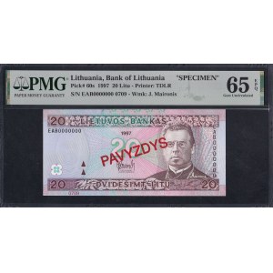 Lithuania, 20 Litu, 1997, Gem UNC 65 EPQ, SPECIMEN