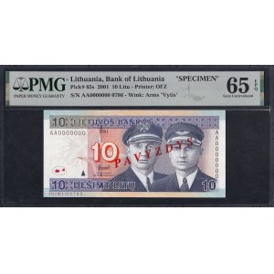 Lithuania, 10 Litu, 2001, Gem UNC 65 EPQ, SPECIMEN