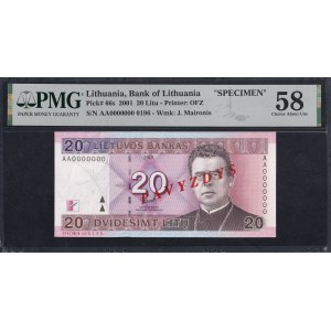 Lithuania, 20 Litu, 2001, Choice About UNC 58, SPECIMEN