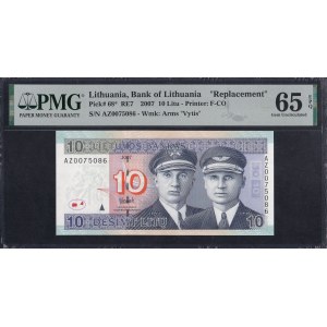 Lithuania, 10 Litu - Printer: F-CO, 2007, Gem UNC 65 EPQ, Replacement
