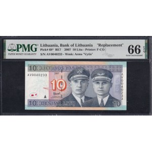 Litva, 10 litů, 2007, Gem UNC 66 EPQ, náhradní exemplář