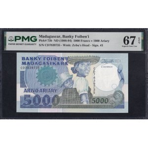 Madagascar, 5000 franchi = 1000 ariary, 1988-94, Superb Gem UNC 67 EPQ