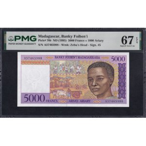 Madagascar, 5000 Francs = 1000 Ariary, 1995, Superb Gem UNC 67 EPQ