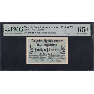 Memel, 1/2 Mark, 1922, Gem UNC 65 EPQ
