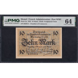 Memel, 10 Mark, 1922, Choice UNC 64