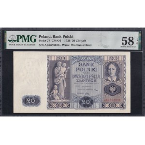 Poland, 20 Zlotych, 1936, Chice About UNC 58 EPQ