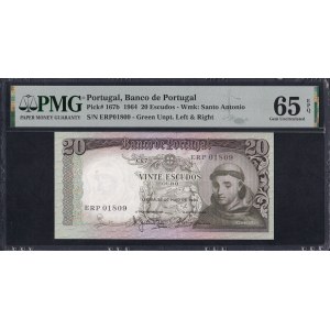 Portugalia, 20 escudos, 1964 r., Gem UNC 65 EPQ