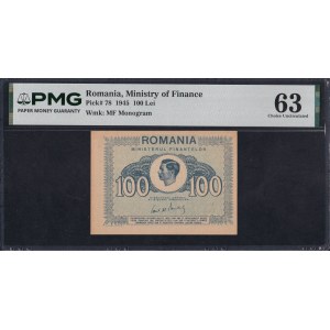 Rumunsko, 100 lei, 1945, výnimočný stav UNC 63