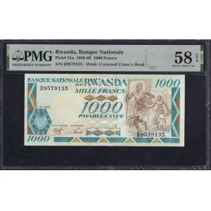 Rwanda, 1000 frankov, 1988–89, výberová kvalita, približne UNC 58 EPQ