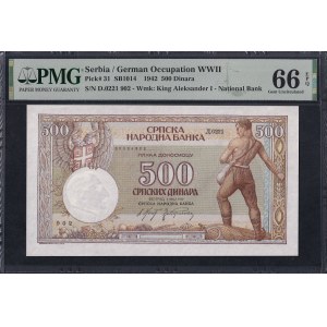 Serbia, 500 Dinara, 1942, Gem UNC 66 EPQ