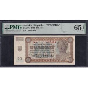 Slovakia, 20 Korun, 1942, Gem UNC 65 EPQ, SPECIMEN