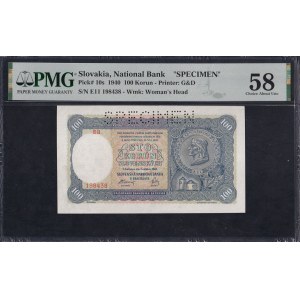 Slovakia, 100 Korun, 1940, Choice About UNC 58, SPECIMEN