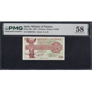 Spain, 1 Peseta, 1937, Choice About UNC 58