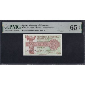 Spain, 1 Peseta, 1937, Gem UNC 65 EPQ