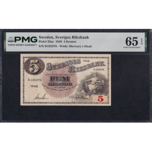 Švédsko, 5 korún, 1946, Gem UNC 65 EPQ