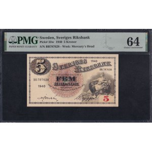 Švédsko, 5 korún, 1940, výberová kvalita UNC 64