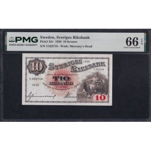Sweden, 10 Kronor, 1939, Gem UNC 66 EPQ