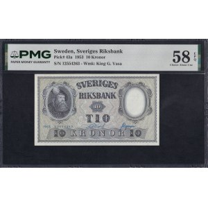 Sweden, 10 Kronor, 1953, Choice About UNC 58 EPQ