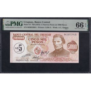 Uruguaj, 5 nových pesos na 5000 pesos, 1975, Gem UNC 66 EPQ