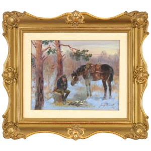 Jerzy KOSSAK (1886-1955), « Repos d'un uhlan près d'un feu de camp » (1937)