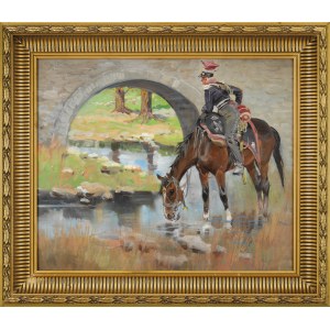 Jerzy KOSSAK (1886-1955), U wodopoju - Szwoleżer Gwardii Cesarskiej z koniem